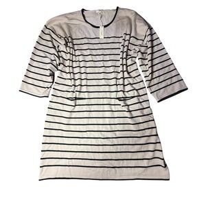 Max Studio‎ Knit Dress Striped 3/4 Sleeve Pockets Casual Bone Black L